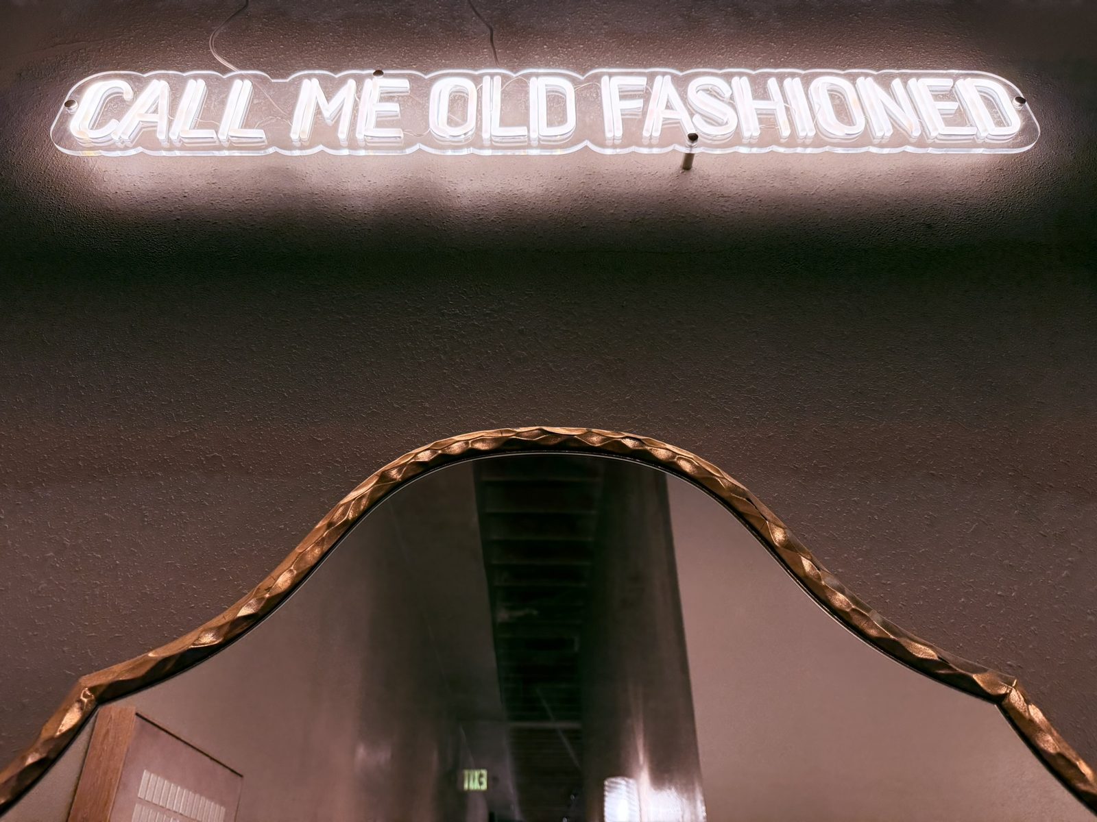 Call Me Old Fashioned neon sign at Olde Town Social